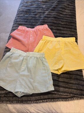 SHEIN Pastel Stripe Button-Front Cotton Shorts Set — Coral, Yellow, Mint